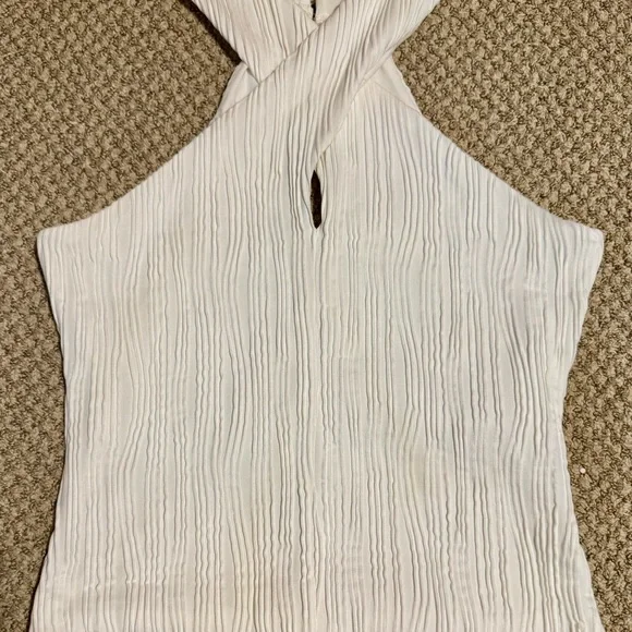 Anthropologie White Ribbed Cut Out Tank Top - Picture 1 of 5